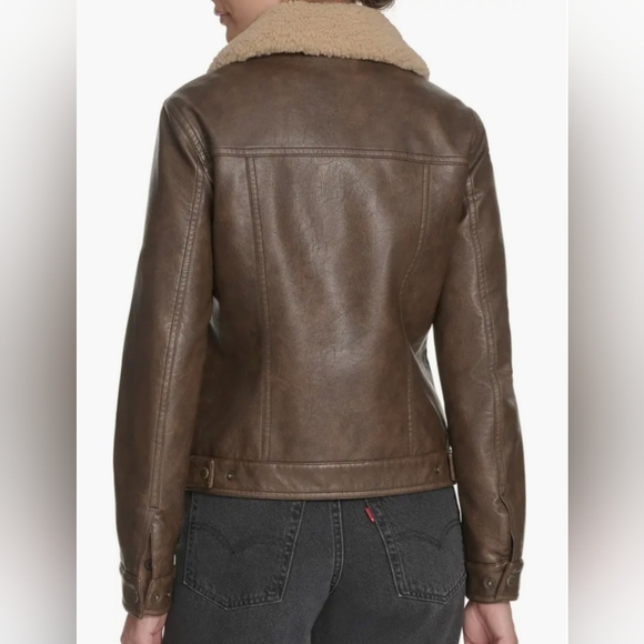 NWT Levi's Faux Leather Tucker Brown Jacket Size M Streetwear Retro Moto Western - Picture 3 of 16